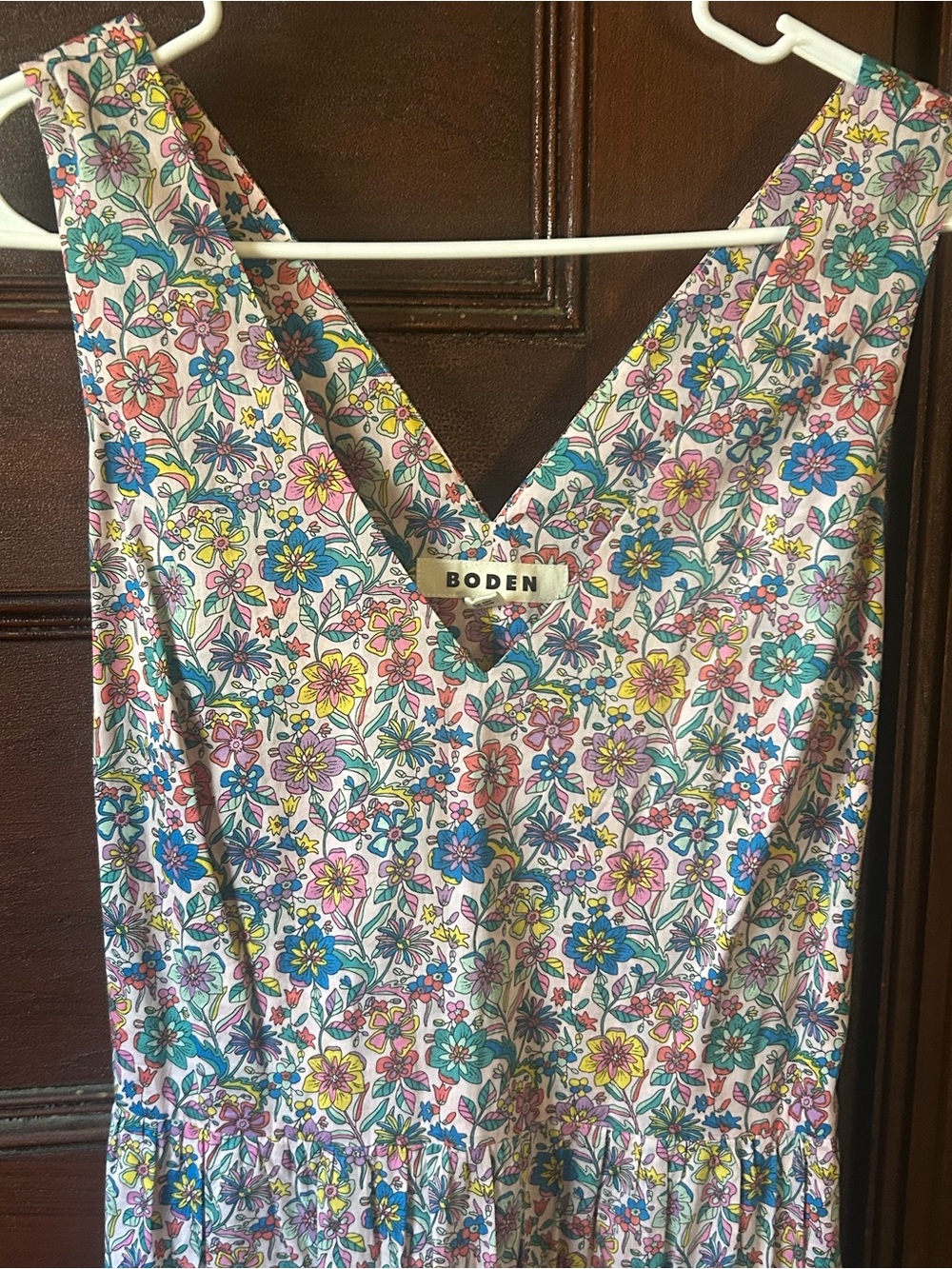 Boden Floral Tiered Maxi Dress Tie Waist Sleeveless Cottagecore Boho US Size 8 - Picture 6 of 7